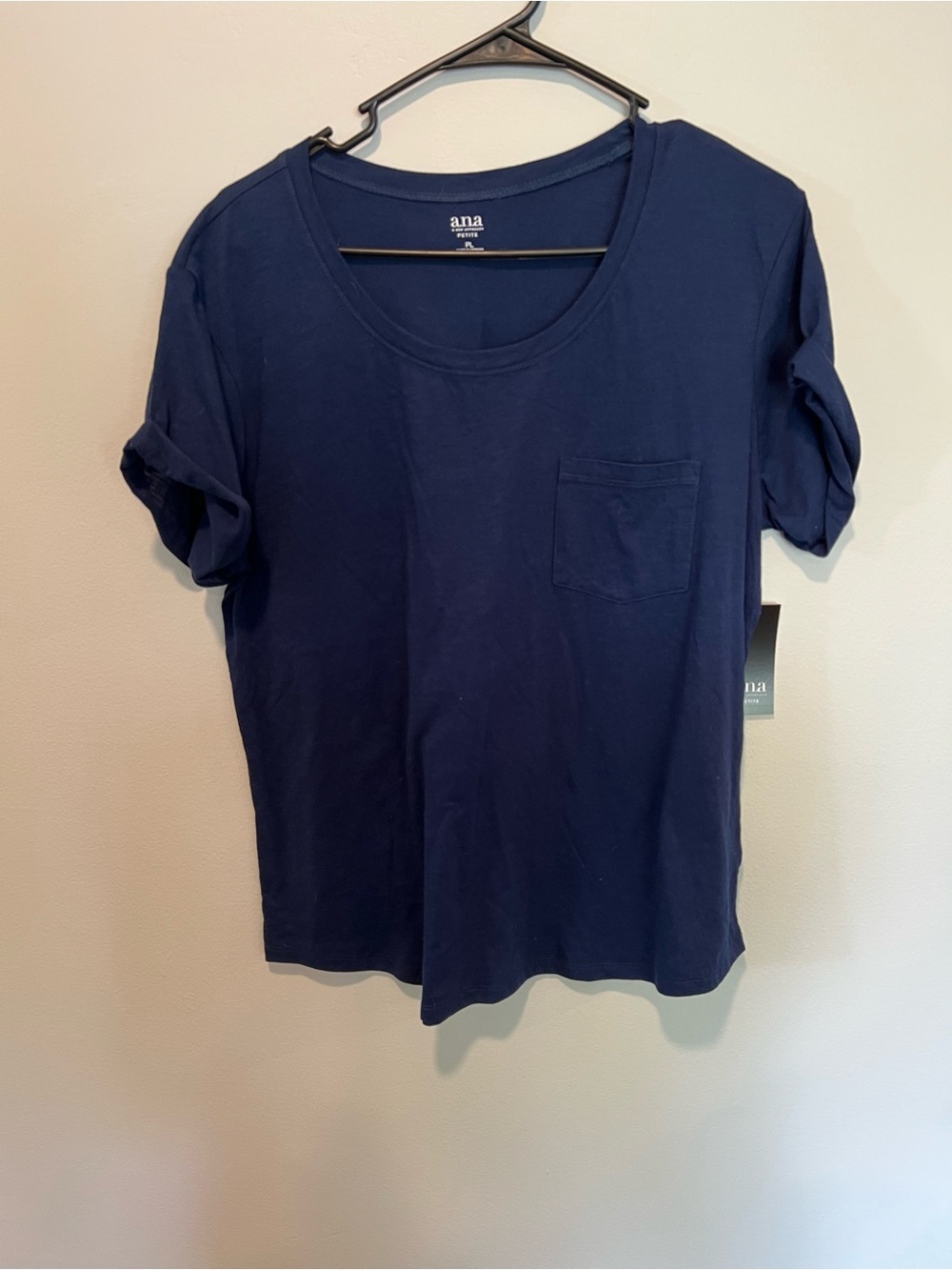 ANA A New Approach Navy Blue Pocket Tee Petite Large NWT